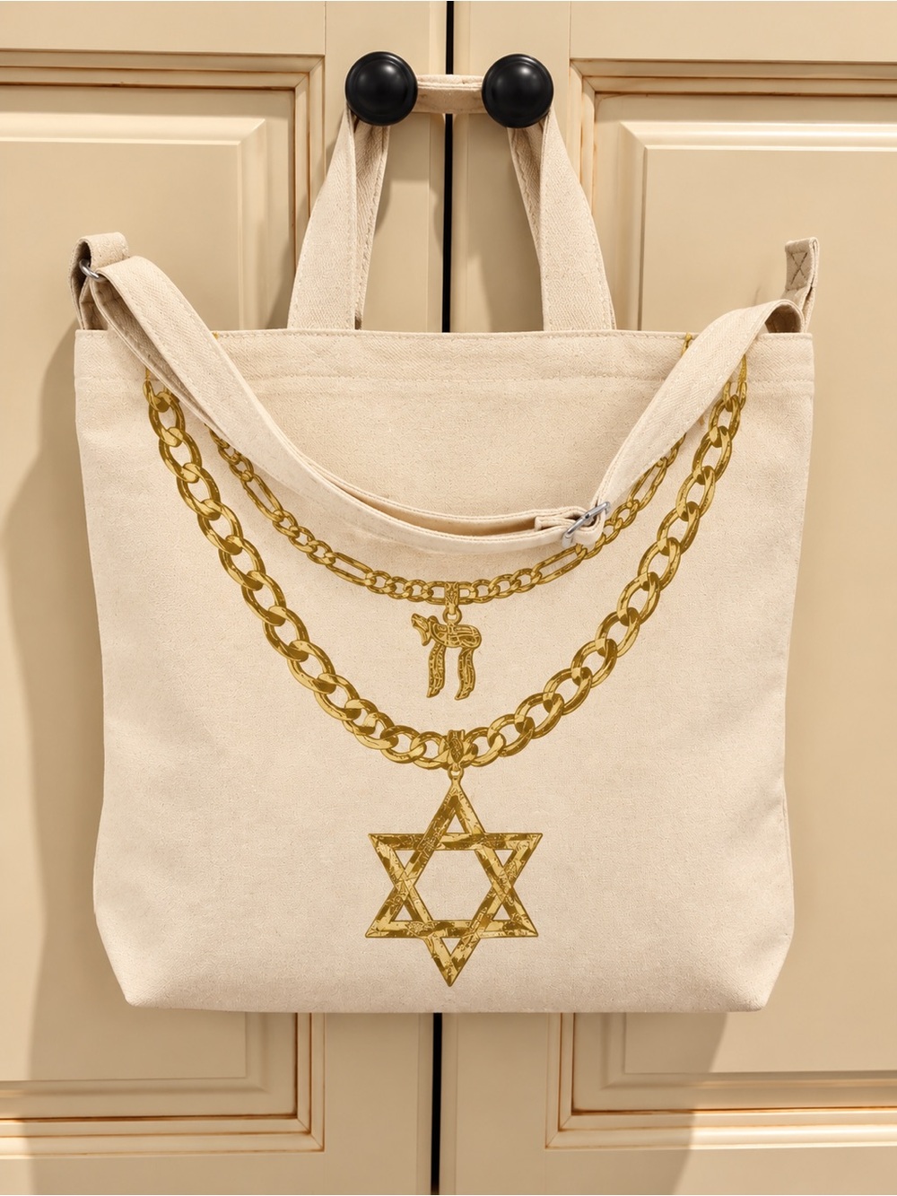 BAGGU Cream Canvas Tote Jew Chainz
